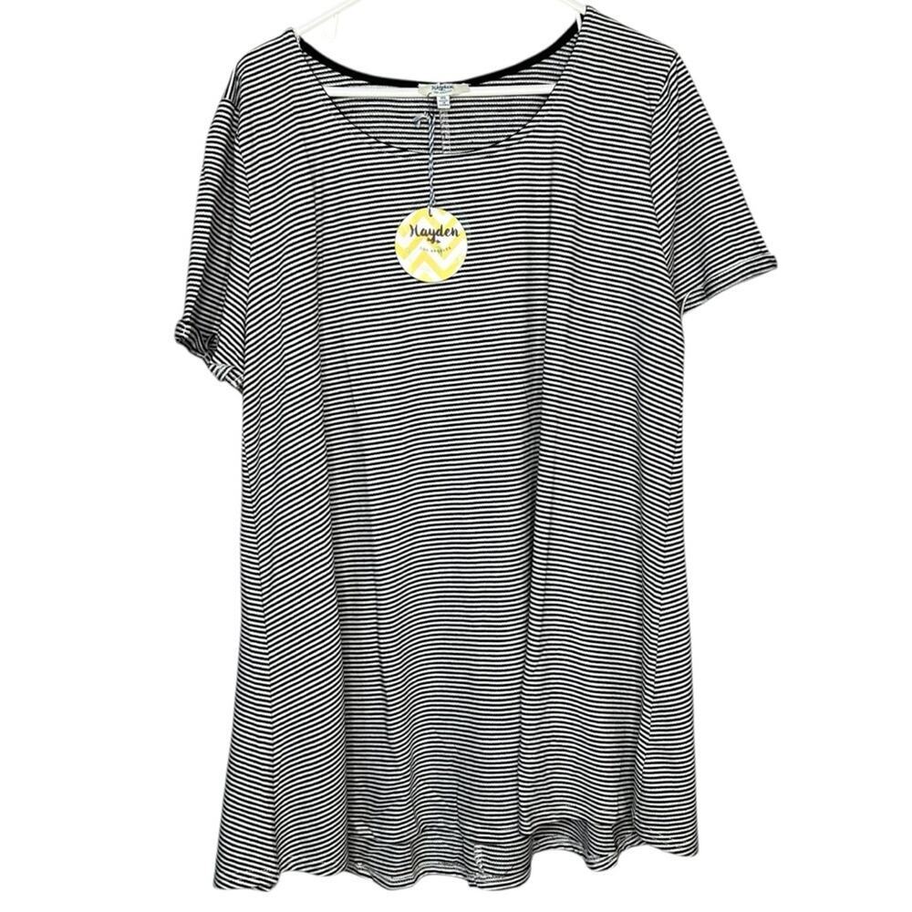 Hayden Los Angeles Women’s Black White Striped Short Sleeve Tunic Size 1XL NWT